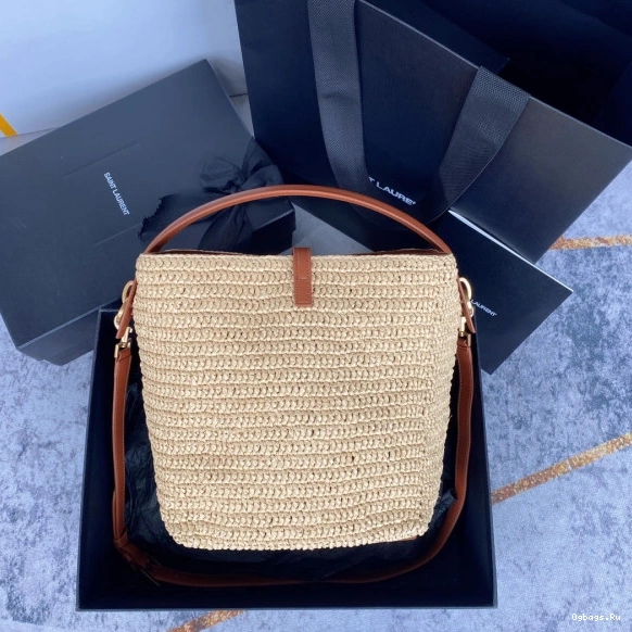 bucket bag-20*25*16CM Le 37 YSL leather-trimmed raffia 0717